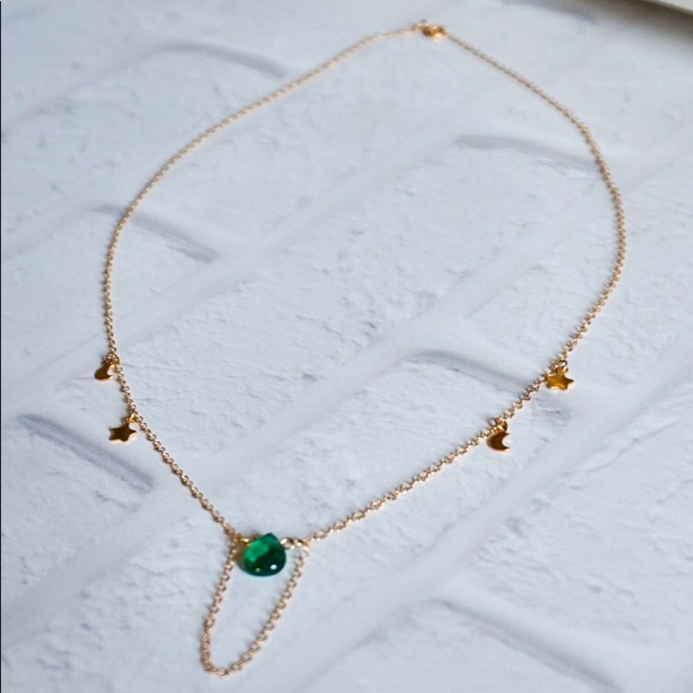 Emerald Crystal Gemstone w/ Star & Moon Charms